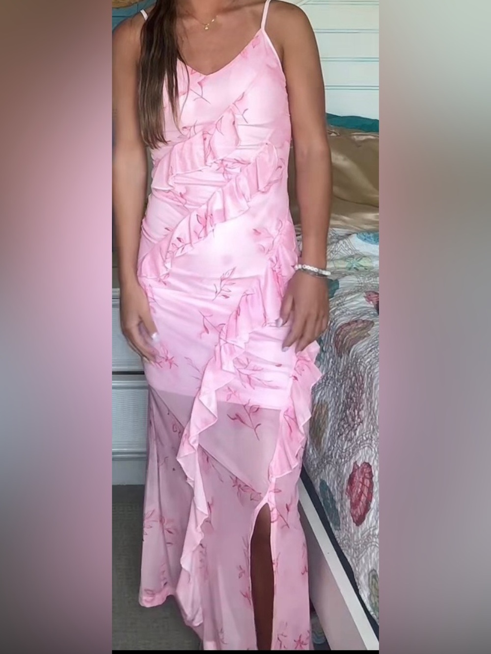 Pink Ruffle Midi Dress